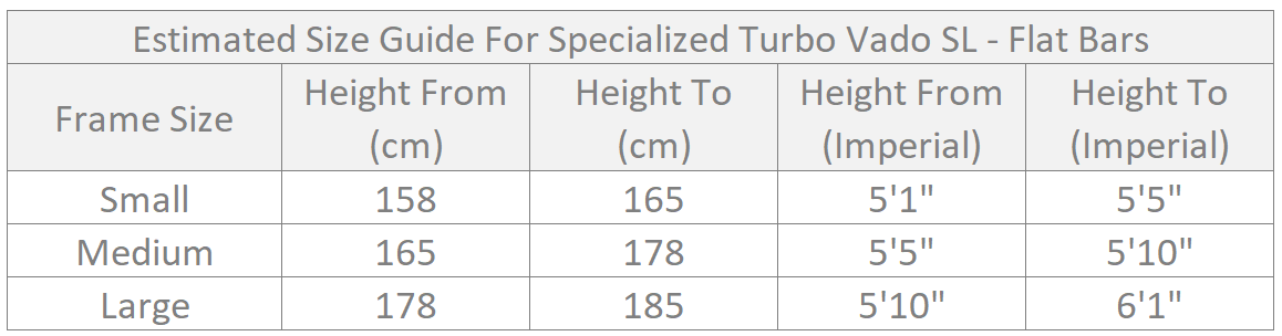 SPECIALIZED SIZE GUIDE – FLAT – North Wind Cycles